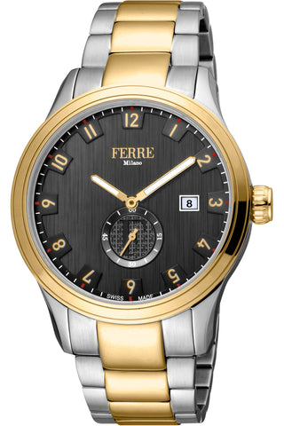 Front view of Ferre Milano FM1G155M0071 Grey Dial Gold Stainless Steel Mens Watch on white background