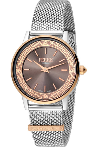 Front view of Ferre Milano FM1L103M0721 Grey Stainless Steel Womens Watch on white background