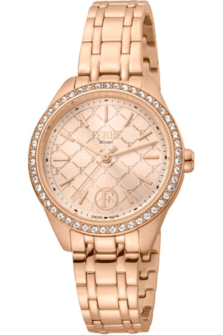 Front view of Ferre Milano FM1L116M0261 Rose Gold Stainless Steel Womens Watch on white background