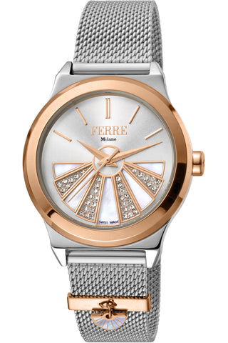 Front view of Ferre Milano FM1L125M0091 Grey Stainless Steel Womens Watch on white background