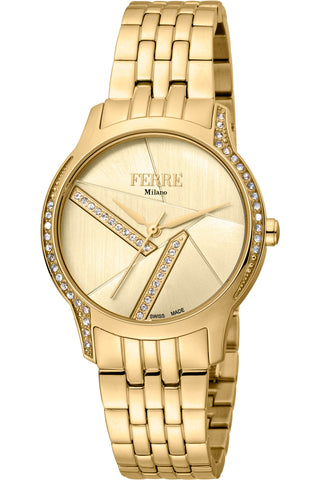 Front view of Ferre Milano FM1L145M0061 Gold Stainless Steel Womens Watch on white background