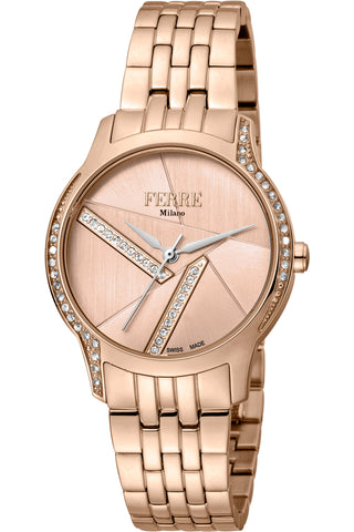 Front view of Ferre Milano FM1L145M0081 Rose Gold Stainless Steel Womens Watch on white background