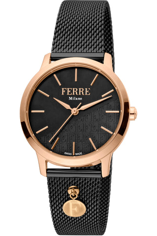 Front view of Ferre Milano FM1L152M0141 Black Stainless Steel Womens Watch on white background