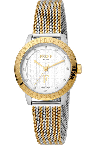 Front view of Ferre Milano FM1L174M0071 Grey Dial Gold Stainless Steel Womens Watch on white background