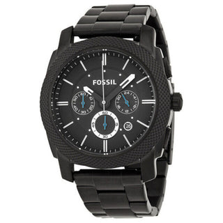 Front view of Fossil Machine Chronograph FS4552 Black Dial Stainless Steel Mens Watch on white background