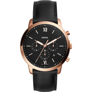 Front view of Fossil Neutra Chronograph FS5381 Black Leather Mens Watch on white background