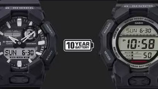 Angle shot of Casio New Rugged Basic Analog-Digital A With 10-Year Battery GA-010-1AER Mens Watch on white background