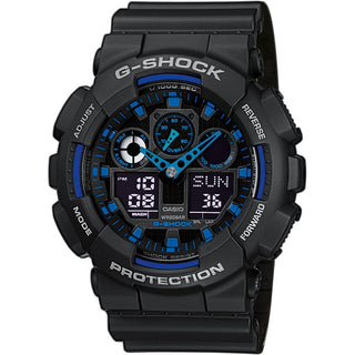 Front view of Casio G-Shock GA-100-1A2ER Black Resin Mens Watch on white background