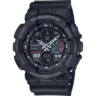 Front view of Casio G-Shock GA-140-1A1ER Black Resin Mens Watch on white background