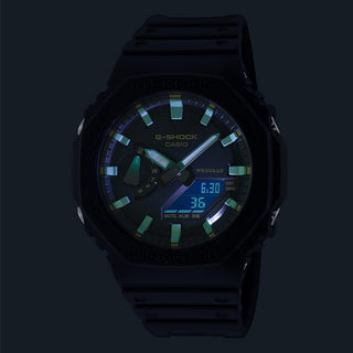 Angle shot of Casio G-Shock GA-2100RC-1AER Black Resin Mens Watch on white background