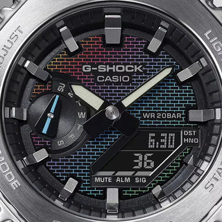 Angle shot of Casio Oak Rainbow Brick Wall Serie GA-2100RW-1AER Mens Watch on white background