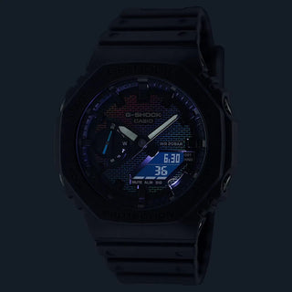 Angle shot of Casio Oak Rainbow Brick Wall Serie GA-2100RW-1AER Mens Watch on white background