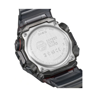 Angle shot of Casio G-Shock GA-B001G-1AER Red Dial Grey Resin Mens Watch on white background