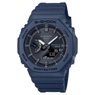 Front view of Casio G-Shock GA-B2100-2AER Black Dial Blue Resin Mens Watch on white background