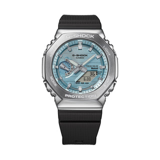 Angle shot of Casio G-Steel Tough Solar Bluetooth® Light Blue Dial GBM-2100A-1A2ER Mens Watch on white background