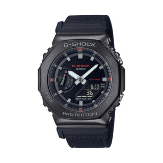 Front view of Casio G-Shock GM-2100CB-1AER Black Fabric Mens Watch on white background