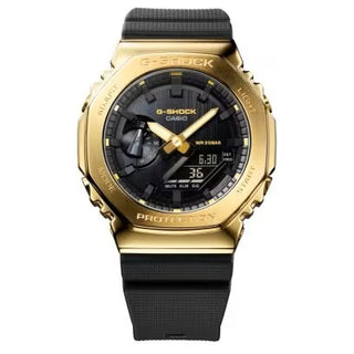 Angle shot of Casio G-Shock GM-2100G-1A9ER Black Resin Mens Watch on white background