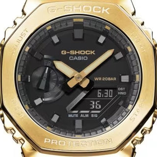 Angle shot of Casio G-Shock GM-2100G-1A9ER Black Resin Mens Watch on white background