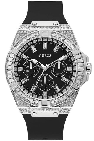 Front view of Guess GW0208G1 Black Rubber Mens Watch on white background