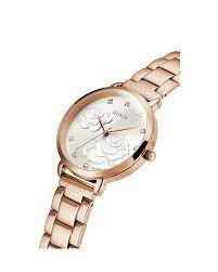 Angle shot of Guess GW0242L3 Grey Dial Rose Gold Stainless Steel Womens Watch on white background