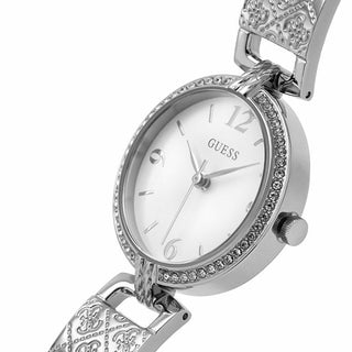 Angle shot of Guess GW0292L1 Grey Stainless Steel Womens Watch on white background