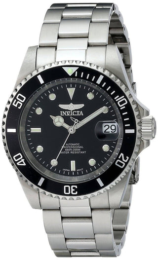 Front view of Invicta Pro Diver INV8926OB Black Dial Grey Stainless Steel Mens Watch on white background