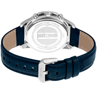 Angle shot of Just Cavalli Sport JC1G175 Crono Classe Chronograph JC1G175L0225 Blue Leather Mens Watch on white background