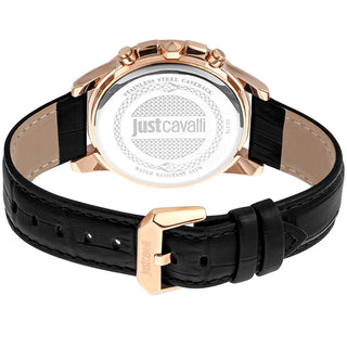 Angle shot of Just Cavalli Sport JC1G175 Crono Classe Chronograph JC1G175L0235 Black Leather Mens Watch on white background