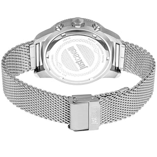 Angle shot of Just Cavalli Relaxed JC1G215 Crono Maglia Chronograph JC1G215M0045 Grey Stainless Steel Mens Watch on white background