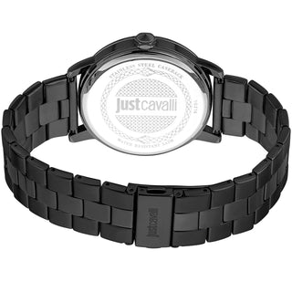 Angle shot of Just Cavalli Young JC1G216 Regolare JC1G216M0065 Red Dial Black Stainless Steel Mens Watch on white background