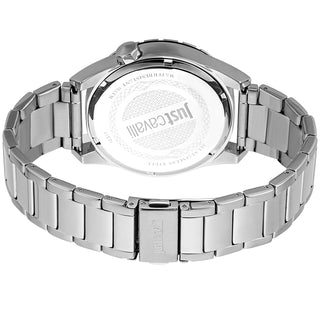 Angle shot of Just Cavalli Relaxed JC1G217 Casuale JC1G217M0065 Blue Dial Grey Stainless Steel Mens Watch on white background