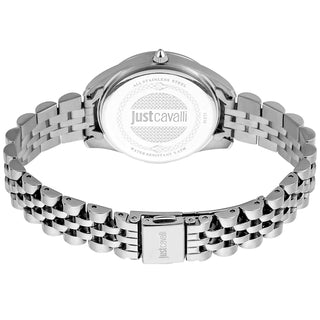 Angle shot of Just Cavalli Animalier JC1L210 Pantera JC1L210M0145 Grey Stainless Steel Womens Watch on white background