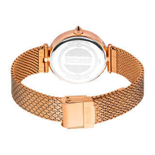 Angle shot of Just Cavalli Animalier JC1L237 Creazione JC1L237M0075 Grey Dial Rose Gold Stainless Steel Womens Watch on white background