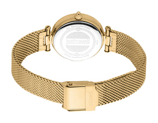 Angle shot of Just Cavalli Glam Chic JC1L280 Modena JC1L280M0045 Grey Dial Gold Stainless Steel Womens Watch on white background