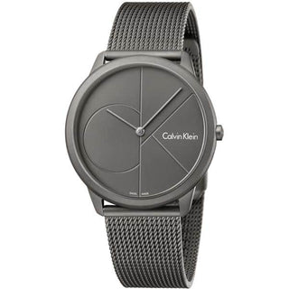 Front view of Calvin Klein Minimal K3M517P4 Grey Stainless Steel Mens Watch on white background