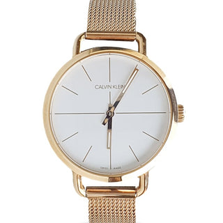 Front view of Calvin Klein Even K7B23626 White Dial Rose Gold Stainless Steel Womens Watch on white background