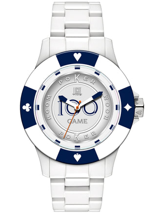 Front view of Light Time Poker White / Blue L147A Mens Watch on white background