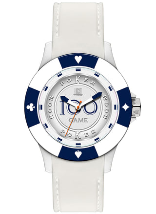 Front view of Light Time Poker White / Blue L147AS Mens Watch on white background