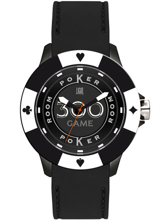 Front view of Light Time Poker Black / White L147FS Mens Watch on white background