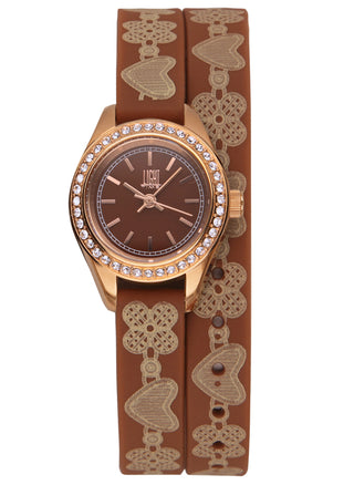 Front view of Light Time Rococo Brown Strass L163E Womens Watch on white background