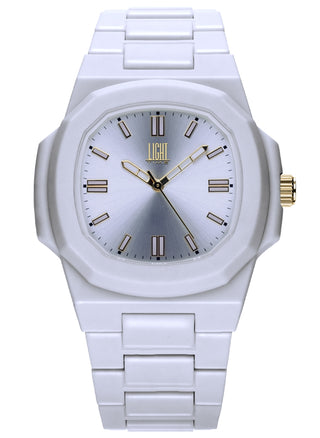 Front view of Light Time Velvet Nautilus White L511-BI Mens Watch on white background