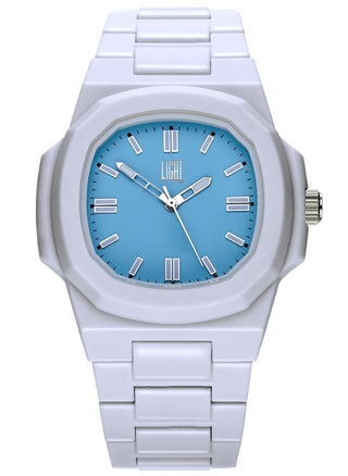 Front view of Light Time Velvet Nautilus Light Blue L511-SIL-AZ Mens Watch on white background