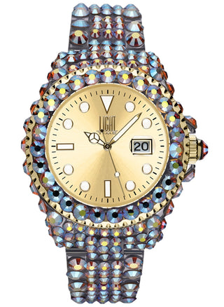 Front view of Light Time Mediterraneo Full Strass / Gold L602O Polycarbonate Womens Watch on white background