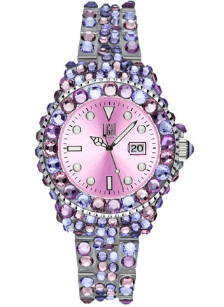 Front view of Light Time Mediterraneo Full Strass / Pink L603G Womens Watch on white background