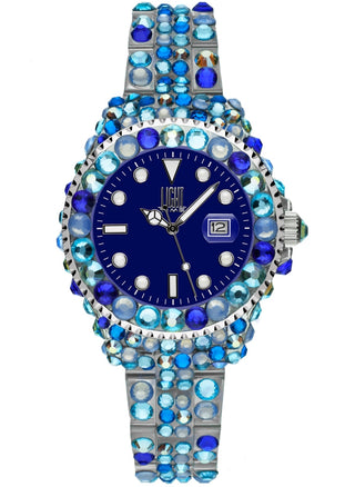 Front view of Light Time Mediterraneo Full Strass / Blue L603I Womens Watch on white background