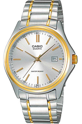 Front view of Casio Collection MTP-1183G-7A White Dial Grey Stainless Steel Mens Watch on white background