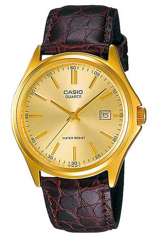 Front view of Casio Collection MTP-1183Q-9A Brown Leather Mens Watch on white background