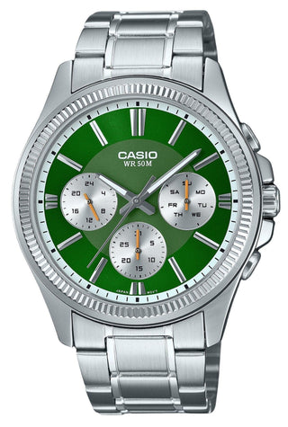 Front view of Casio MTP-1375D-3 Mens Watch on white background