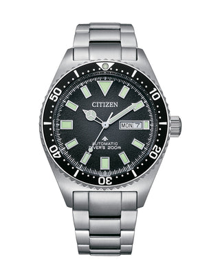 Front view of Citizen Promaster Diver’S Automatic Mt NY0120-52E Watch on white background