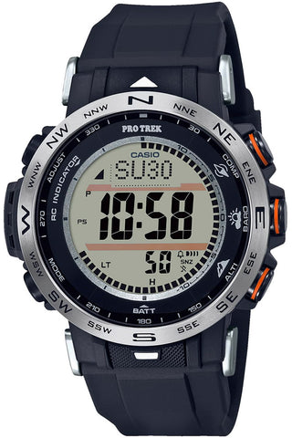 Front view of Casio Pro-Trek PRW-30-1AER Black Resin Mens Watch on white background